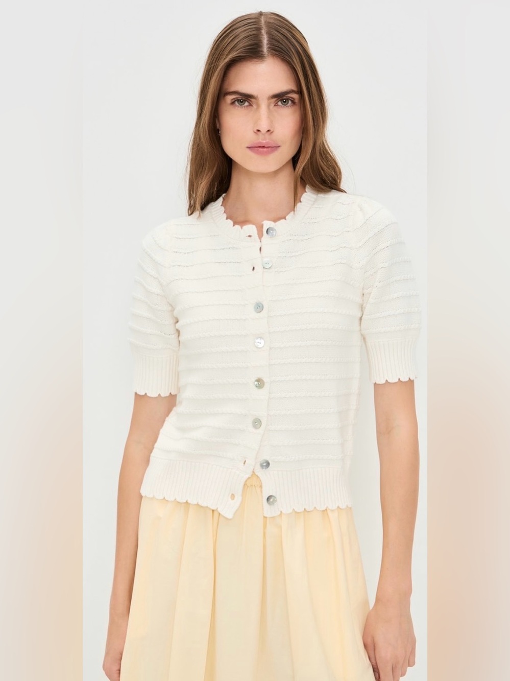 Marea Short Sleeve Evelyne Cardigan- Ivory